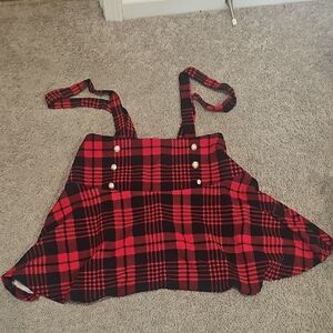 Red and Black Plaid Suspender Skirt